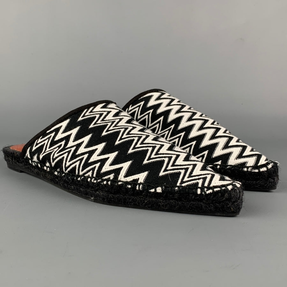 CASTANER x MISSONI Size 10 Black & White Canvas Zig Zag Suede Mule Flats (EU 40) - Picture 3 of 9